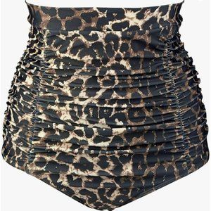 Cocoship Tummy Control High Waist Swim Bottoms Leopard Print Size XL